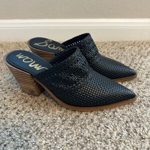 NEW! Sam Edelman Lillianna Black Woven Mules Clog stacked bamboo heel sz 6